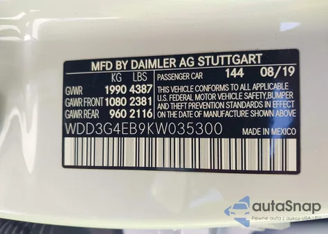 2019 Mercedes-Benz A 220 z USA, uszkodzony, nr VIN WDD3G4EB9KW035300